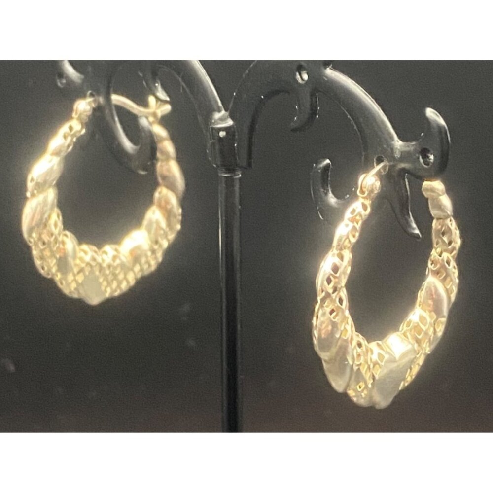 Sterling Silver 925 Heart Hoop Earrings Textured Diamond Cut Thailand 1" 2.62g - Picture 9 of 9